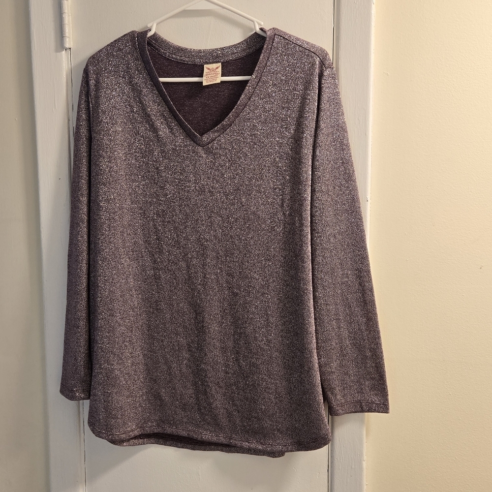 Faded Glory Metallic Purple Knit Top Long Sleeves Size 1XL